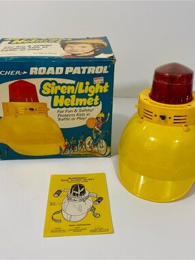 Kid’s Vintage 70’s Archer Road Patrol Siren/Light Helmet - Yellow with Red Light